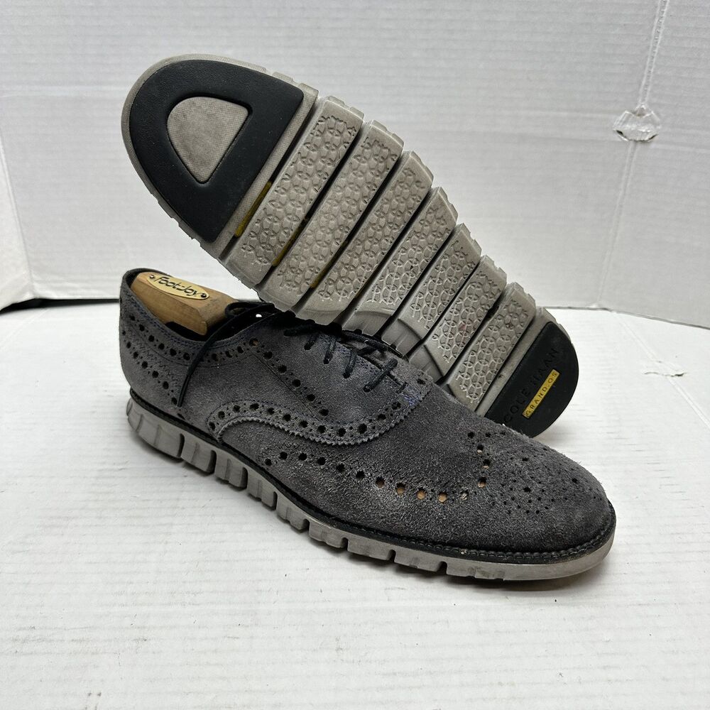 Cole Haan ZEROGRAND Shoes Mens 9.5 M BT Gray Leather Wingtip Oxfords